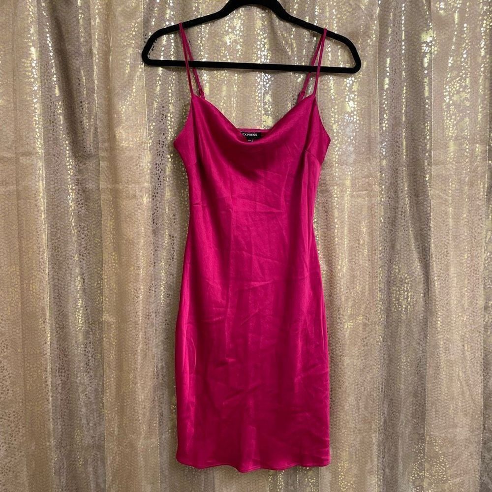 Express Magenta Pink Satin Cowl Neck Midi Slip Dress, S
